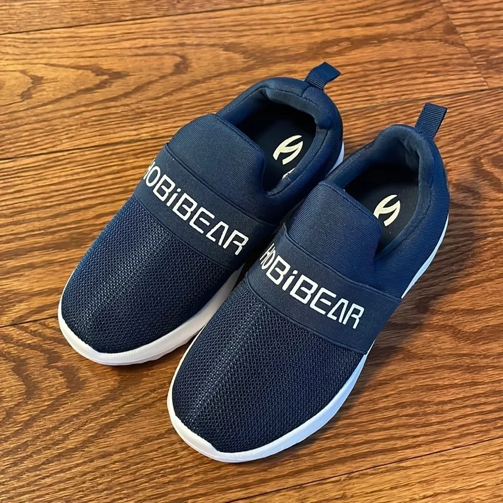 HOBIBEAR slip on boys girls walking running sneakers LIGHTWEIGHT blue white 13.5